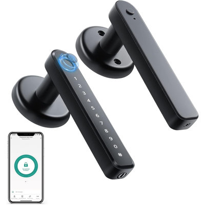 Serrure de porte intelligente à empreinte digitale avec application / code / clé de secours / poignée de porte intelligente à empreinte digitale sans clé avec poignée pour la maison hôtel bureau appartement chambre bleu