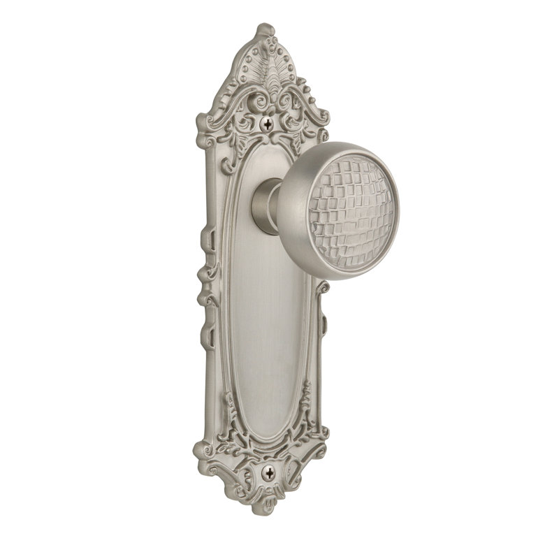 Plaque victorienne avec bouton de porte artisan, Nickel satiné, 2 3/8 po