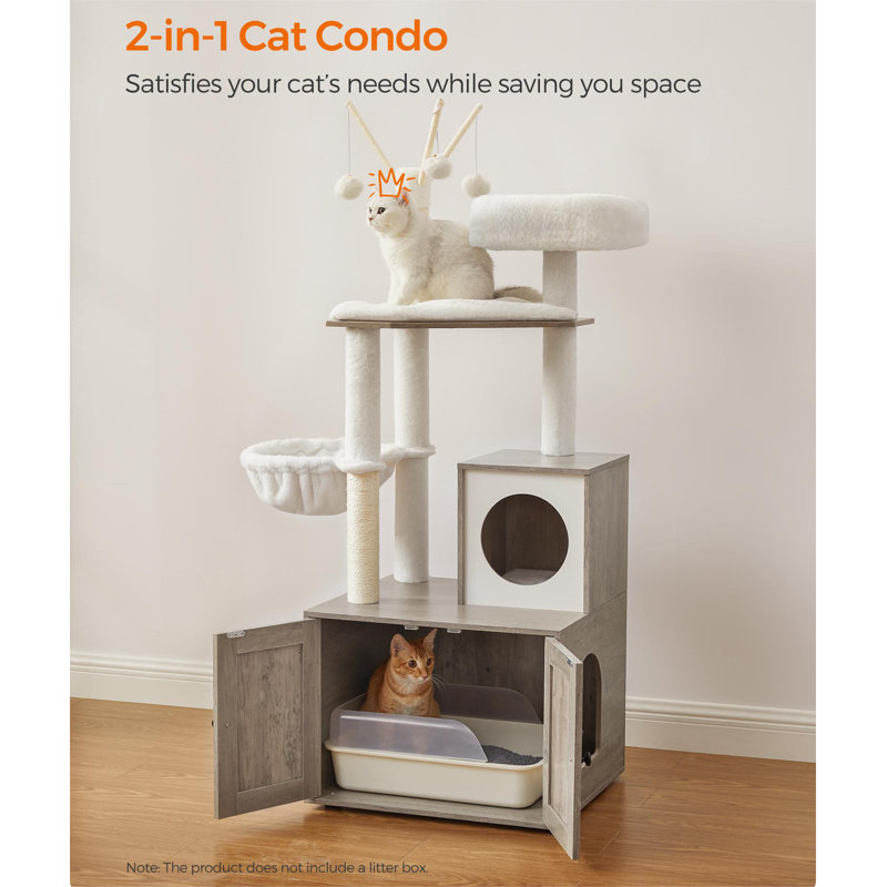 Greige 55.1" Cat Tree with Sisal Scratching Posts and Litter Box Enclosure