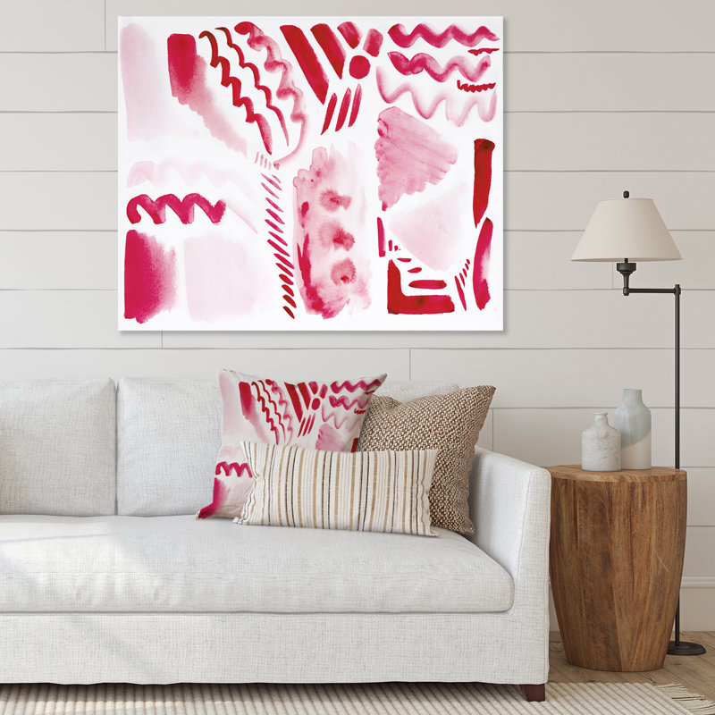 Éléments graphiques rétro en orange et rouge II - peinture sur toile, Toile tendue, H 12 po x l 20 po