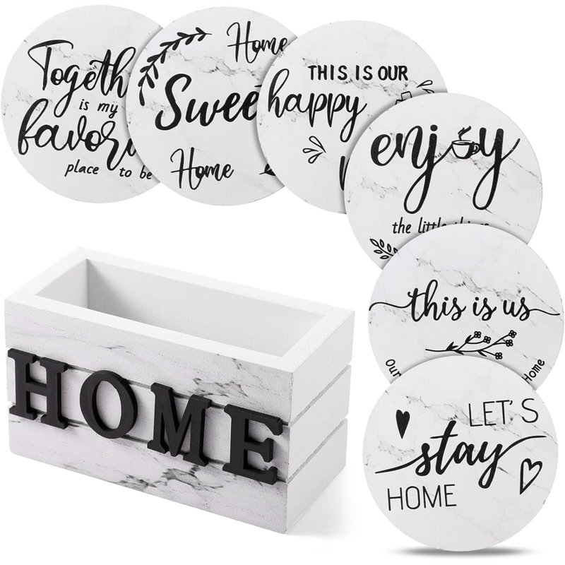 Ensemble de 6 sous-verres en marbre blanc avec support