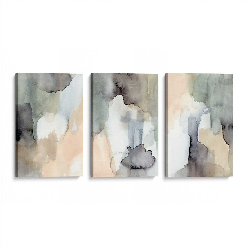 Ensemble de 3 tons organiques dans l'aquarelle, Toile tendue, H 18 po x l 36 po