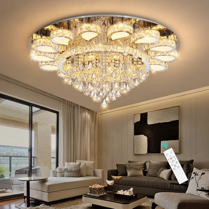 Lustre luxueux moderne à télécommande en cristal Luxury, Argent argent