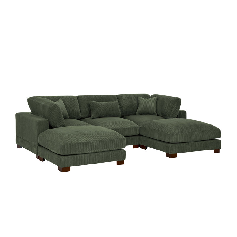 Axminster Sectional Sofa, Dark Green Corduroy