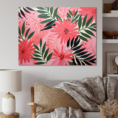 «Rose Floral Tropical Jungle» par Matisse III - palmiers et palmiers, art mural