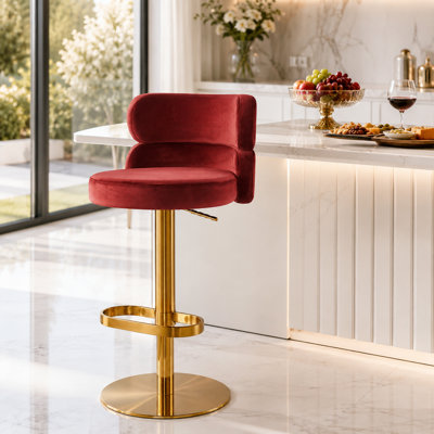 Tabouret de bar pivotant à hauteur réglable avec dossier incurvé et repose-pieds