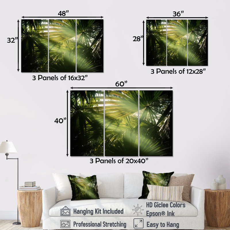 Jungle S Verdant Embrace II - ensemble d'art mural sur toile Jungle, Toile tendue, H 28 po x l 36 po x P 1 po
