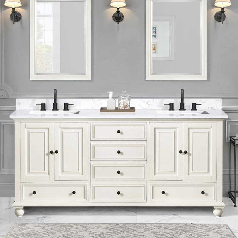 Ensemble de meuble-lavabo double 72 po avec plateau Magruder, Blanc français