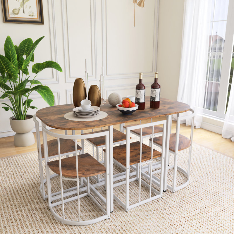 Ensemble de table de salle à manger 7 pièces, Cerisier, Cerise / blanc