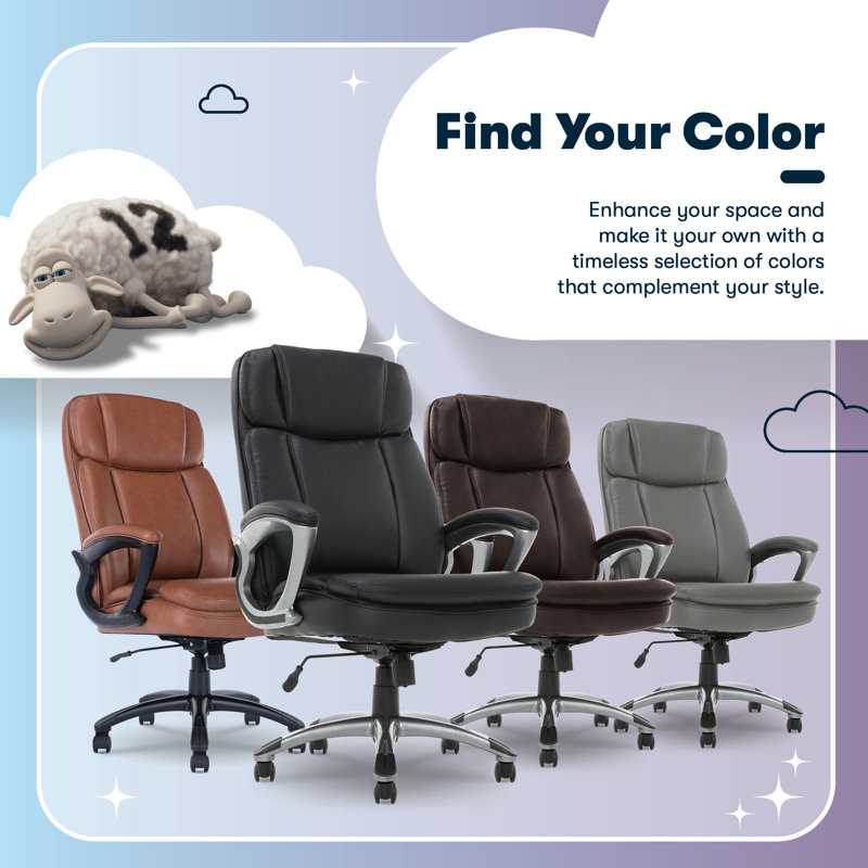 Serta Fairbanks Big and Tall High Back Executive Office and Gaming Chair with Layered Body Pillows, Black