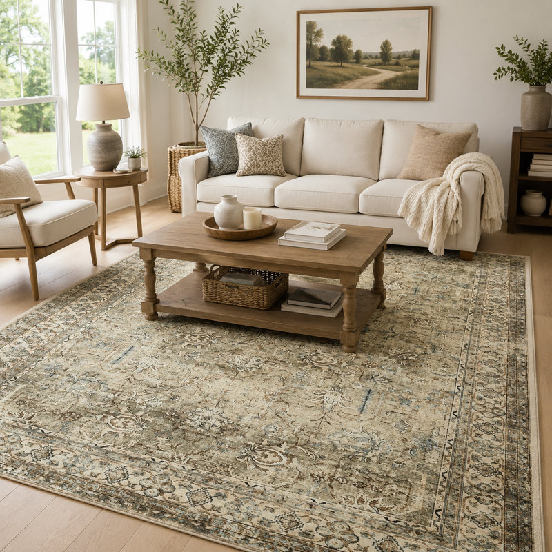Tapis lavable rétro Boho pour la maison et le bureau, Brown, Rectangle 9' x 12'