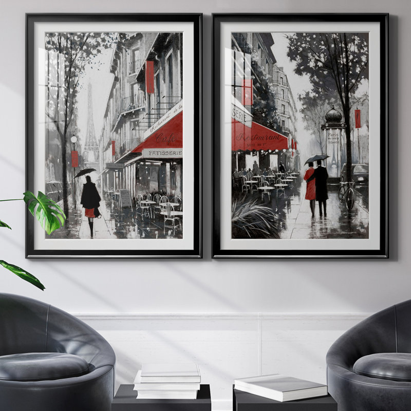 «Rainy Paris I», ensemble de 2 reproductions d'art, H 26,5 po x l 73 po x P 1,5 po, H 31,5 po x l 47 po x P 1,5 po, Blanc