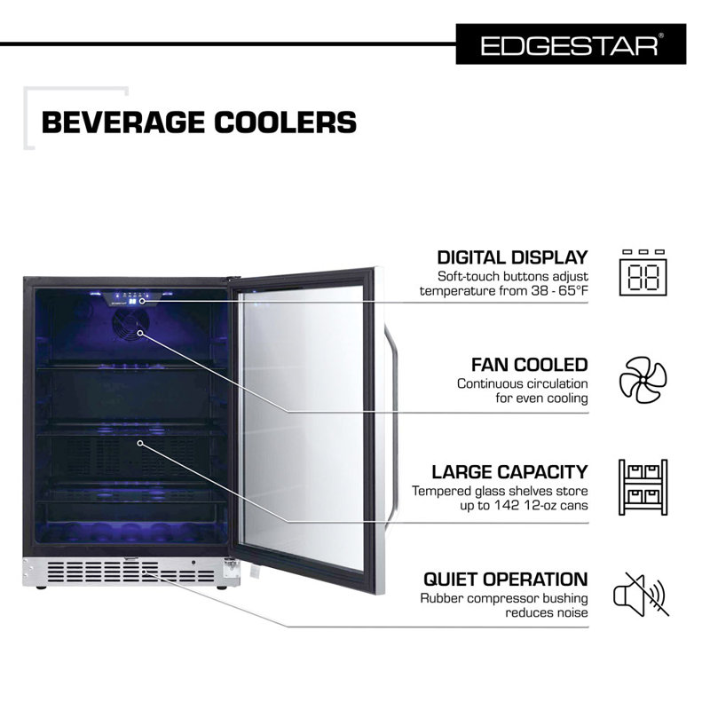 EdgeStar 23.5'' W Convertible 142 Cans (12 oz.) 5.49 Cubic Feet Beverage Cooler with Reversible Glass Door