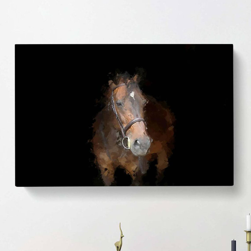 Brown Horse in the Shadows in Abstract - Wrapped Canvas, 60cm H x 91cm W x 3cm D