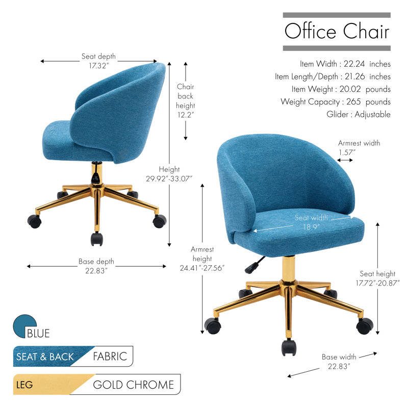 Chaise de bureau Beaumont, Bleu