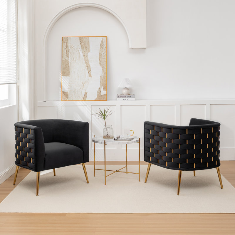 Cristen Velvet Barrel Chair, Black Velvet, 2