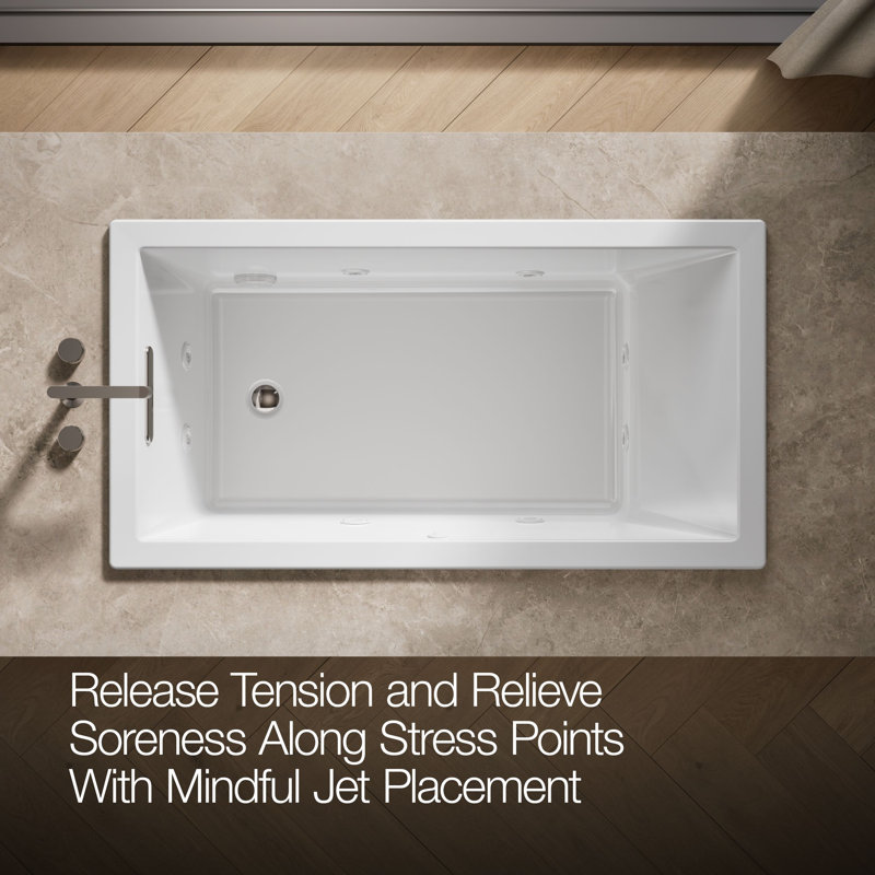 60" x 32" Drop In Whirlpool Acrylic Bathtub with Heater, White