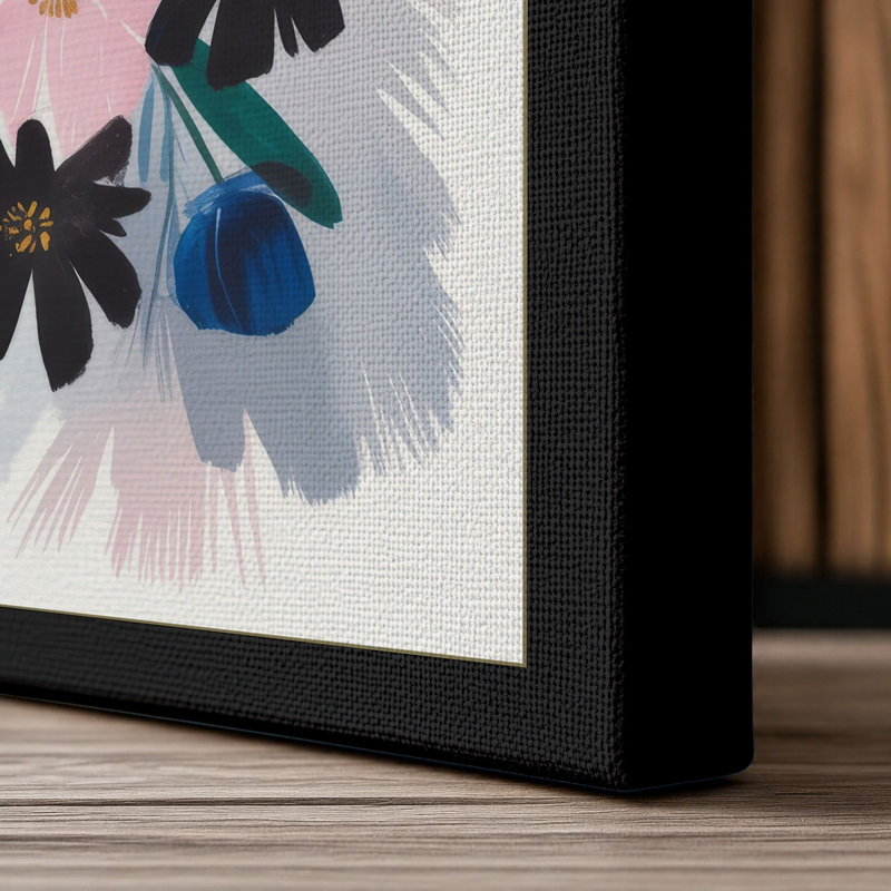 Blooms in Watercolour Botanical 1 Piece Wrapped Canvas Wall Art, 30x20 - 76.2 x 50.8 cm, Black Border