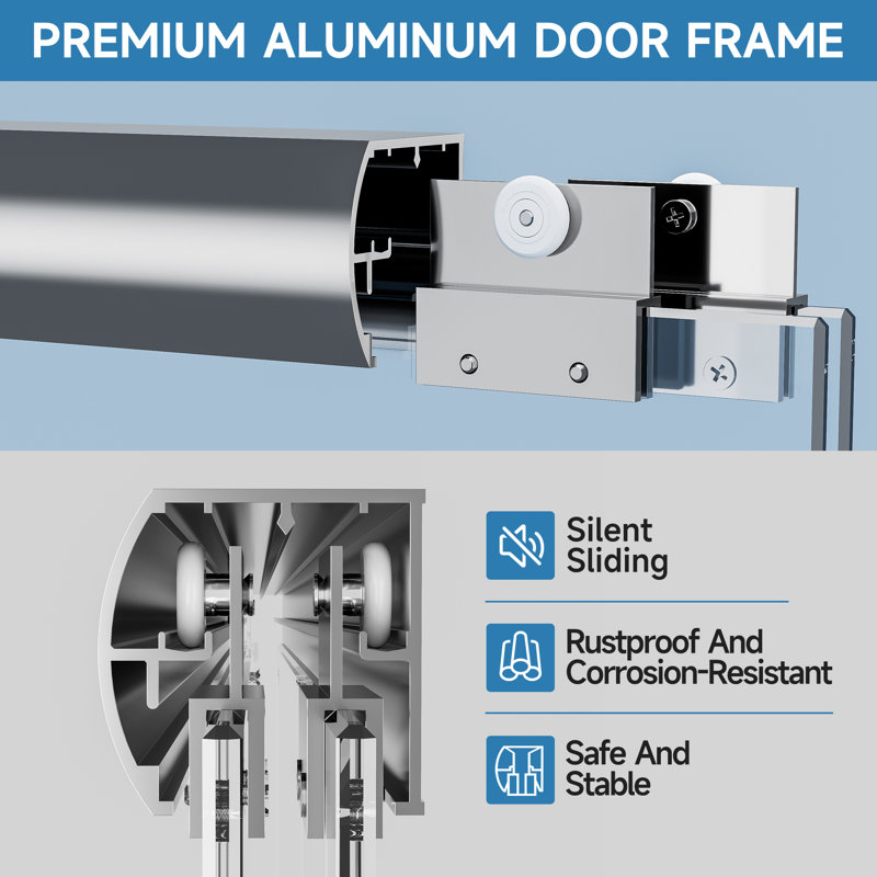 56-60" W X 72 "H Semi-Frameless Double Sliding Shower Door with 1/4" Clear Tempered Glass with Explosion-Proof Film, Aluminum Frame, Chrome