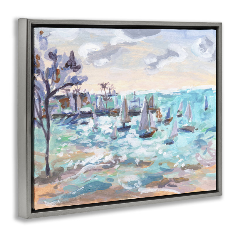 Voilier par Shore, Cadre flottant gris lustré, H 17 po x l 21 po