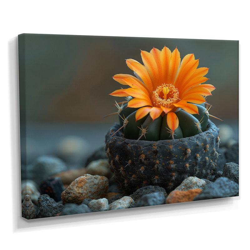 Fleur de cactus orange monochrome - art mural floral cactus, H 30 po x l 40 po x P 1,5 po, Toile tendue