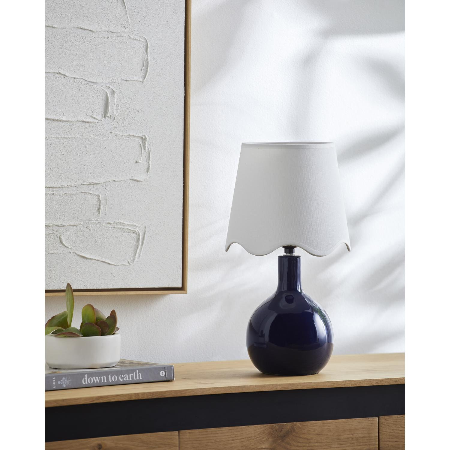 Maura Accent Table Lamp, Navy, White, 15"H x 9"W x 9"D
