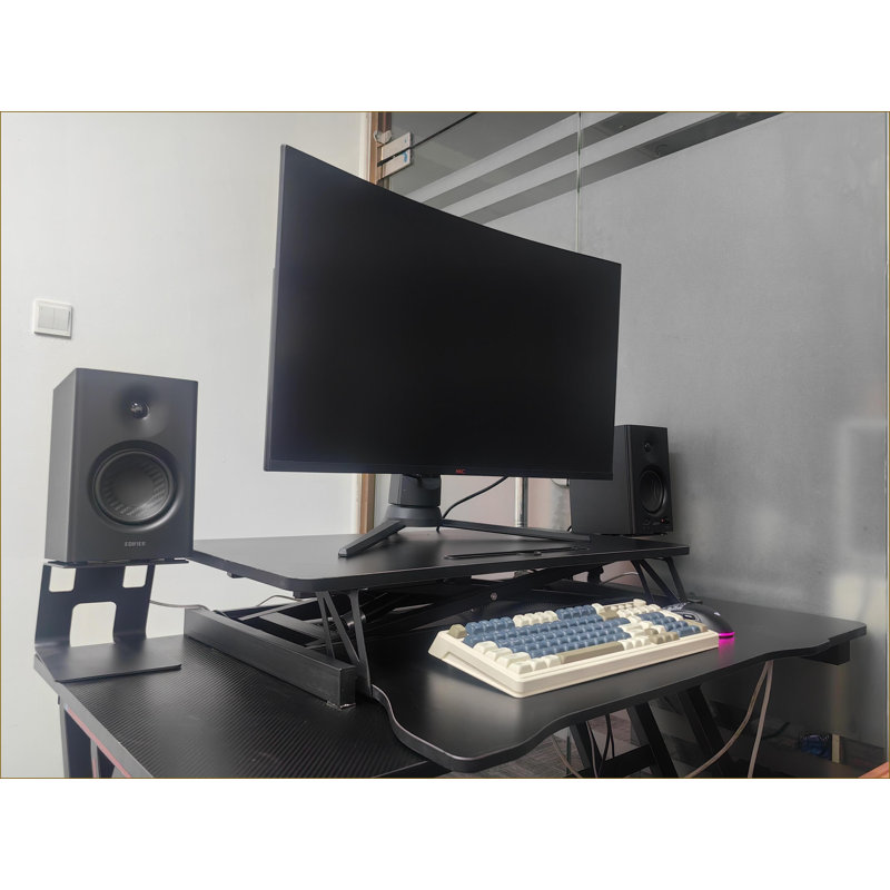 Desk Converter 32 Inch Height Adjustable Sit to Stand Riser, Dual Monitor Workstation with Wide Keyboard Tray | Black | MDF+Metal