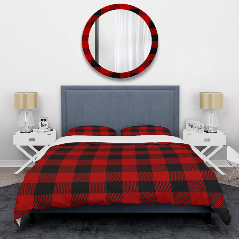 Tartan à carreaux rouge et noir - Ensemble de housse de couette abstrait - Microfibre de polyester