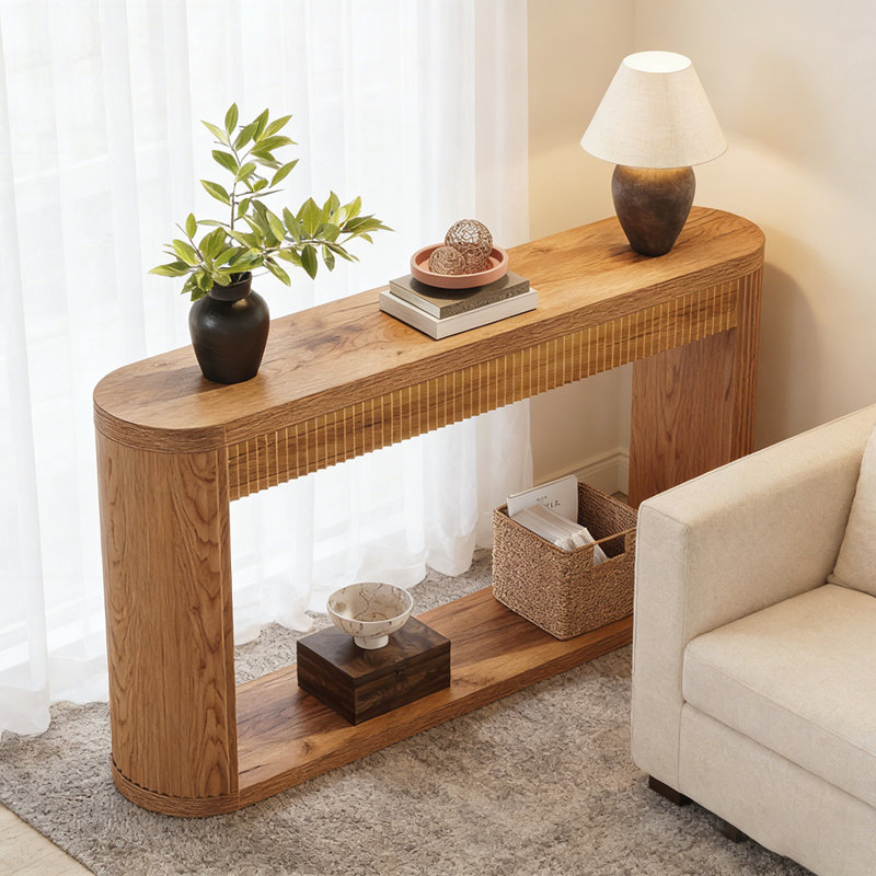 Chic Fluted Console Table with Narrow Depth for High-Traffic Areas, Durable MDF Construction and Elegant Design