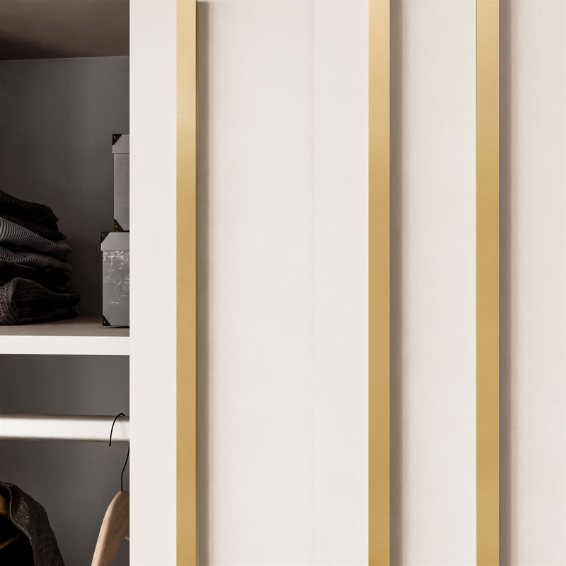 Sliding Wardrobe AURIS  with Gold Strips, Cashmire Matt