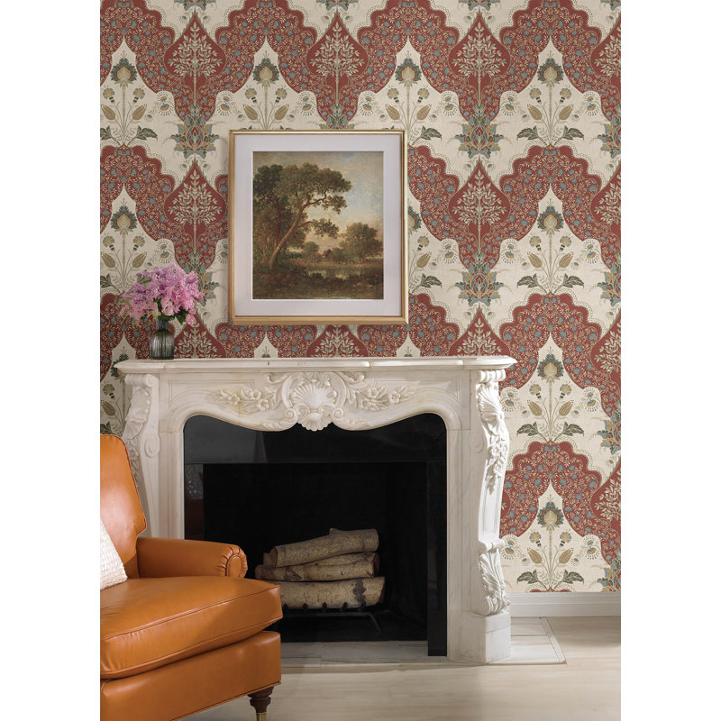 Auden Green Floral Grandeur Wallpaper, Red