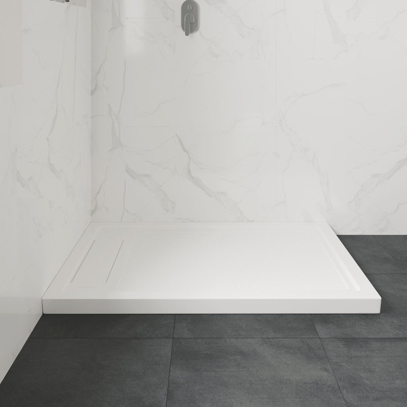 OVE Decors 54" x 36" Rectangle Shower Base Pan, White Acrylic, Hidden Side Drain, Reversible Design
