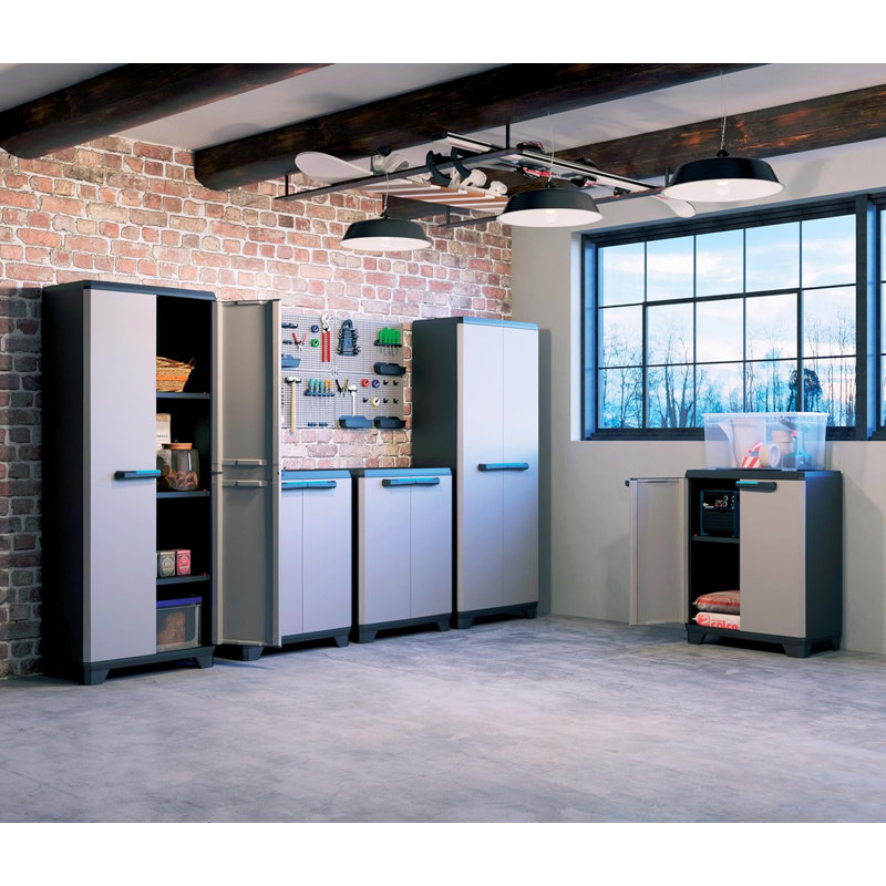 Keter Linear Plastic Tall Cabinet Greyblackblue; 240864