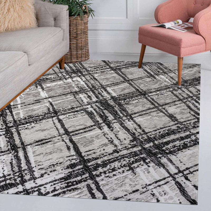 Blackmun Modern Abstract Black/Gray Rug, Rectangle 7'9" x 10'