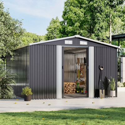 Charcoal Black Garden Storage 10 ft. W + 12 ft. D Metal Tool Shed