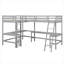Lit mezzanine simple en bois en forme de L avec échelle et 2 bureaux intégrés en forme de L-301548741