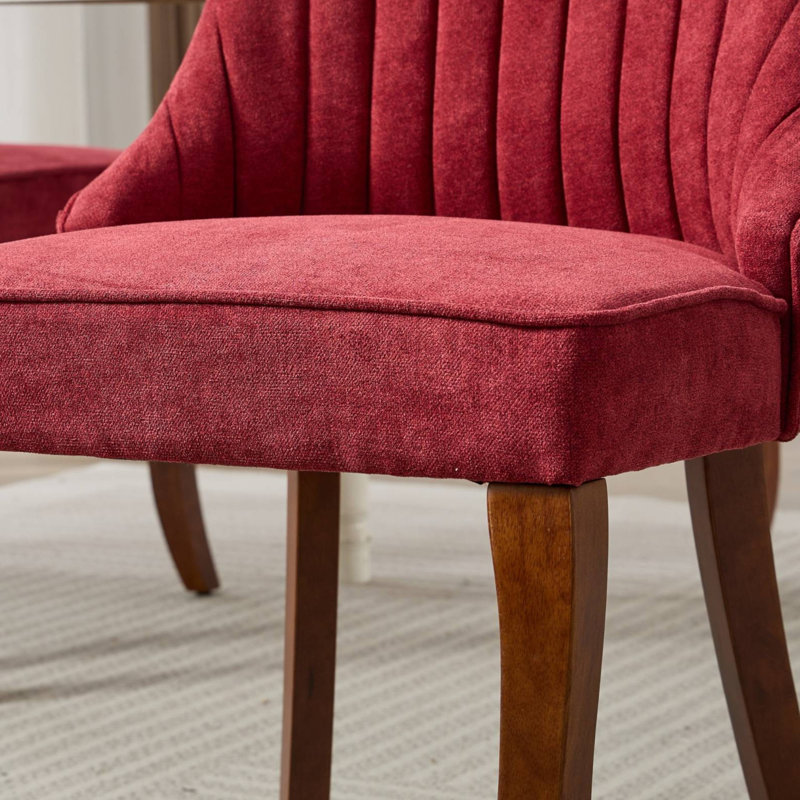 Chaises de salle à manger rembourrées en rayonne et en bois massif, Rouge