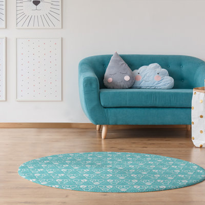 Tapis bleu sarcelle / blanc Circles and Waves