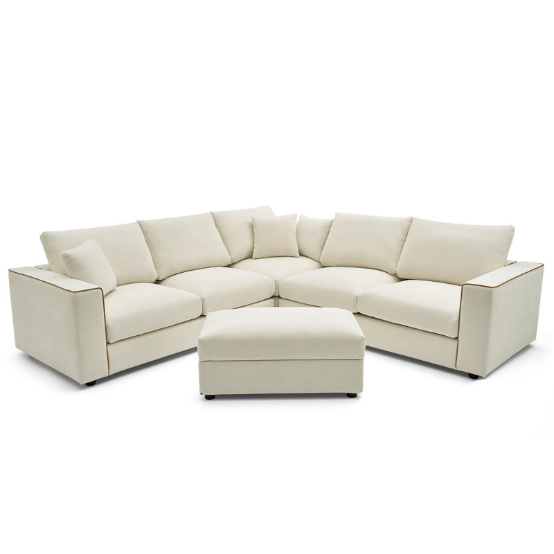 Cloud Modular Sectional Sofa Upholstered Deep Seat Couches With A Movable Ottomon That Can Be Used On Both Sides