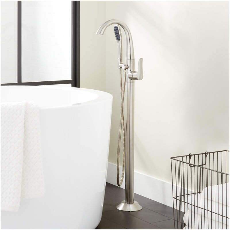 Provincetown Freestanding Tub Faucet with Hand Shower and Rough-In Valve Less Stops - Brushed Nickel, Brushed Nickel