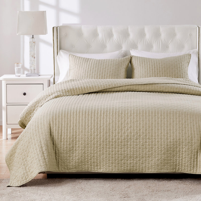 Ensemble de courtepointe 3 pièces 90 x 90 + 20 x 26 Greenland Home Fashions Monterrey Taupe, Grand lit