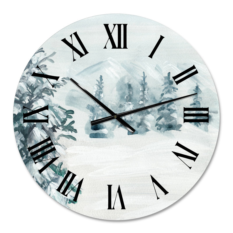Snowy Pine Trees - Horloge murale traditionnelle, Moyenne