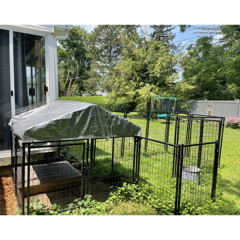 ALEKO Black Steel Expandable Kennel with Roof and Cover