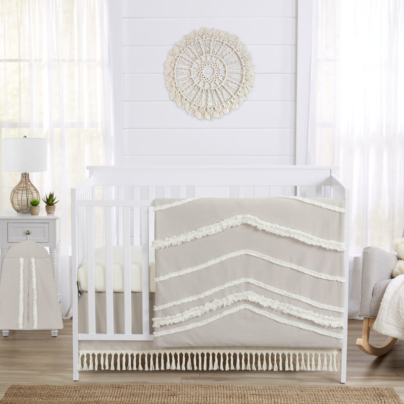 Boho Fringe Linen Dust Ruffle Crib Skirt By Sweet Jojo Designs