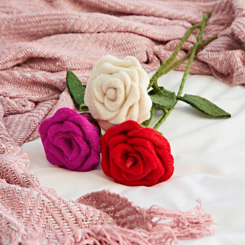 Single Felt Rose, Cerise