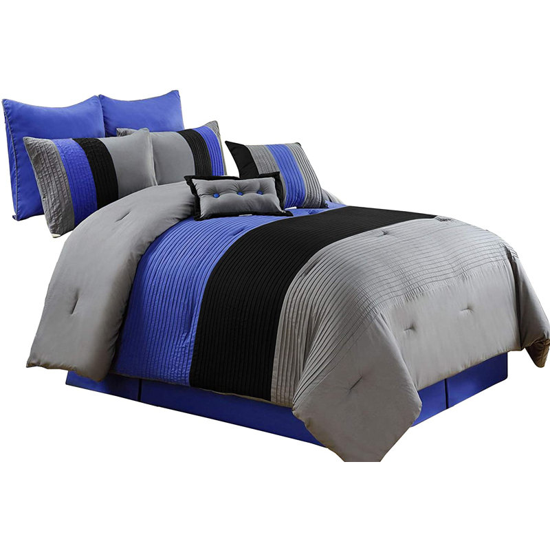 Loft 8-Piece Pleated Stripe Microfiber Comforter Set, Full Comforter + 2 Standard Shams, Gray