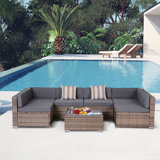Ensemble de canapé modulaire d'extérieur en osier 7 pièces Outsunny, ensemble de conversation moderne en rotin avec coussins et table, gris