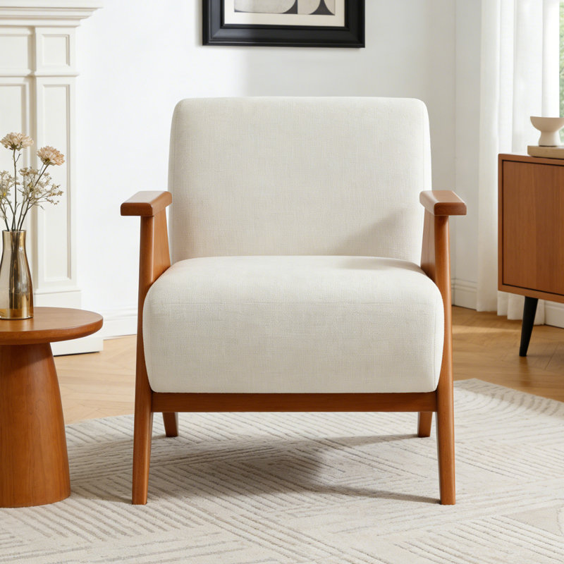 28"W Upholstered Arm Chair with Wood Legs, Beige
