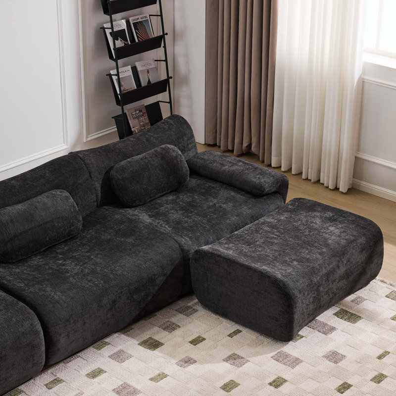 Canapé modulaire à assise profonde en chenille avec 3 coussins, Black