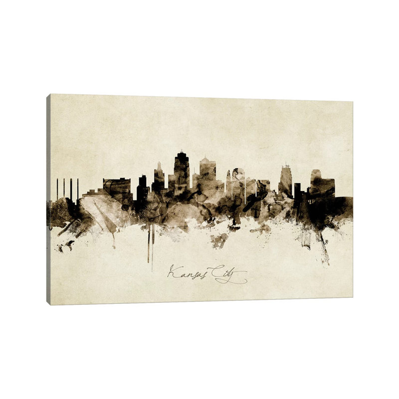 Kansas City Missouri Skyline by Michael Tompsett - 1 Piece Wrapped Canvas Painting, 30.48 cm H x 45.72 cm W